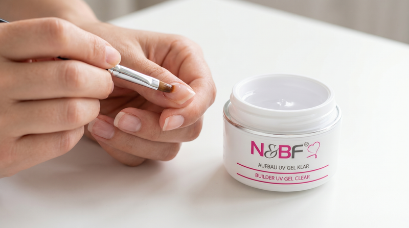 Gelnägel selber machen: klares Aufbaugel auftragen mit dem N&BF Aufbau UV Gel Klar