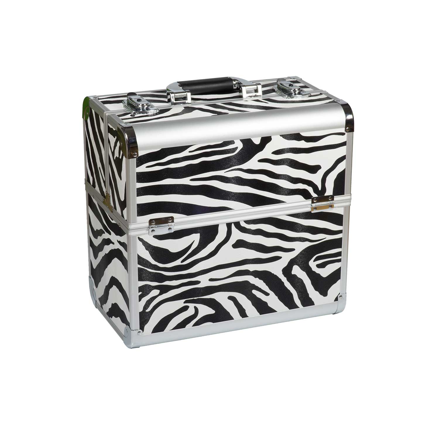 Nails Factory Kosmetikkoffer Aluminium Zebra Design mega Rund Closed