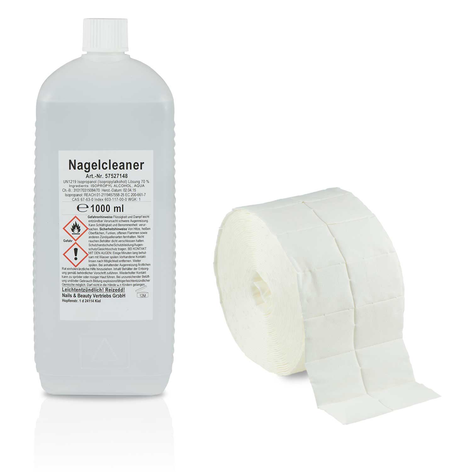 N&BF Nagel Cleaner 1000ml + Zelletten 2x500 Tupfer Produktbild