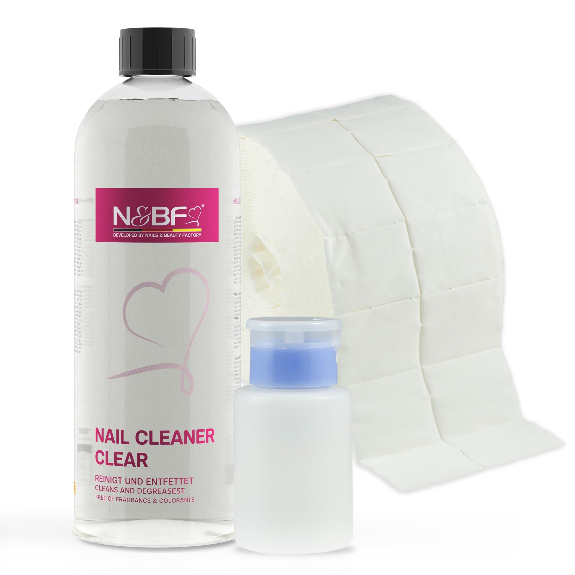 N&BF N&BF Nagel Cleaner 1000ml + Zelletten (2x500 Tupfer) & Dispenser Rosa Anwendung und Zubehör