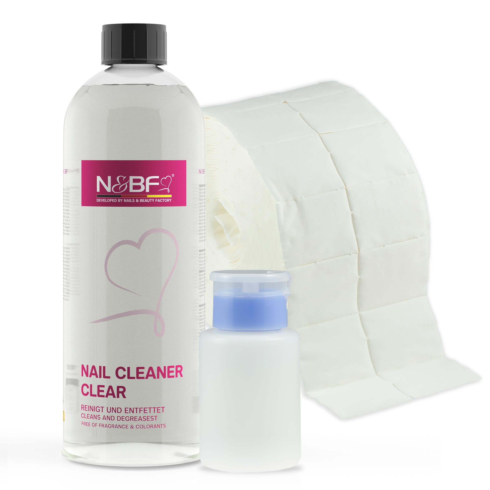 N&BF N&BF Nagel Cleaner 1000ml + Zelletten (2x500 Tupfer) & Dispenser Rosa Anwendung und Zubehör
