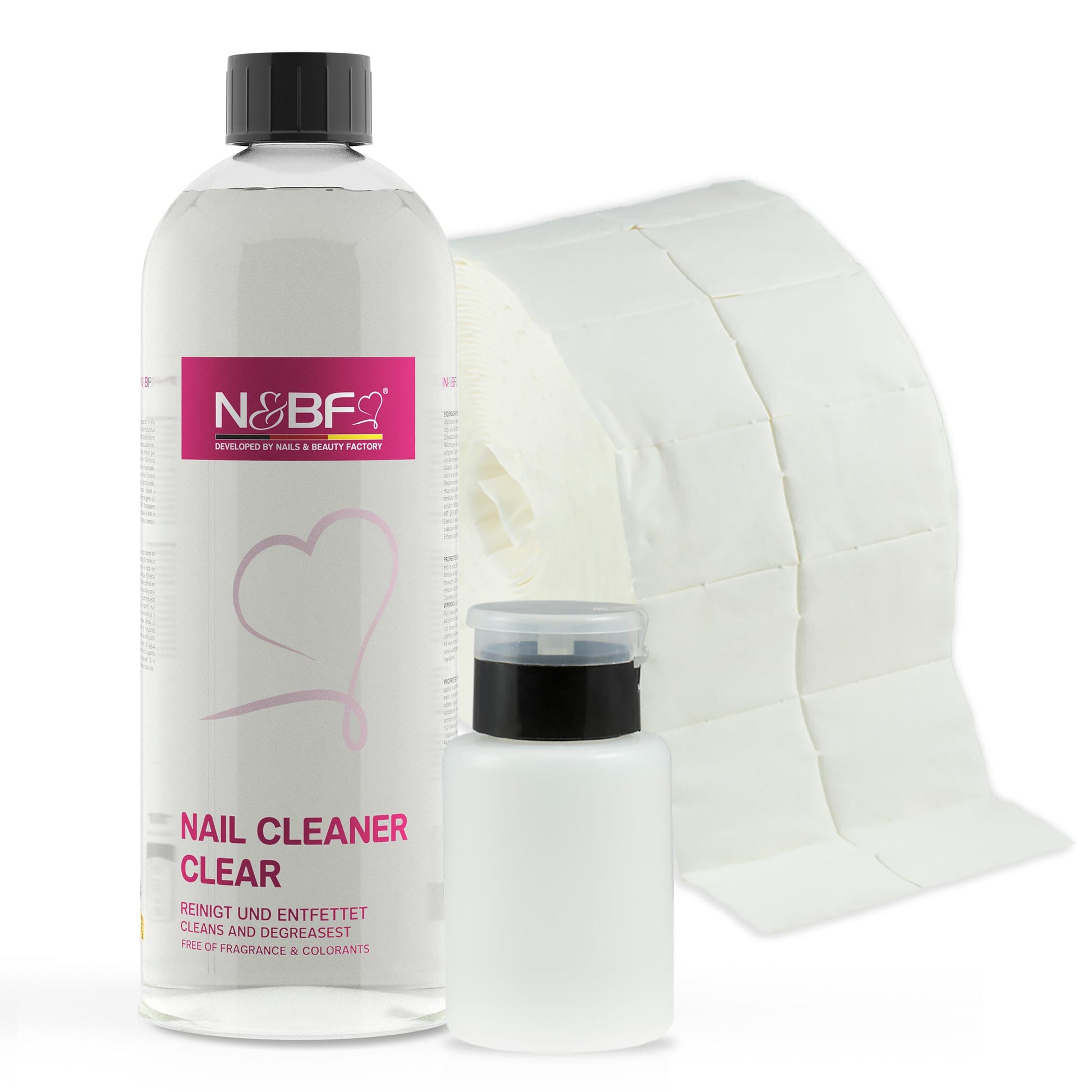 N&BF N&BF Nagel Cleaner 1000ml + Zelletten (2x500 Tupfer) & Dispenser Rosa Anwendung und Zubehör