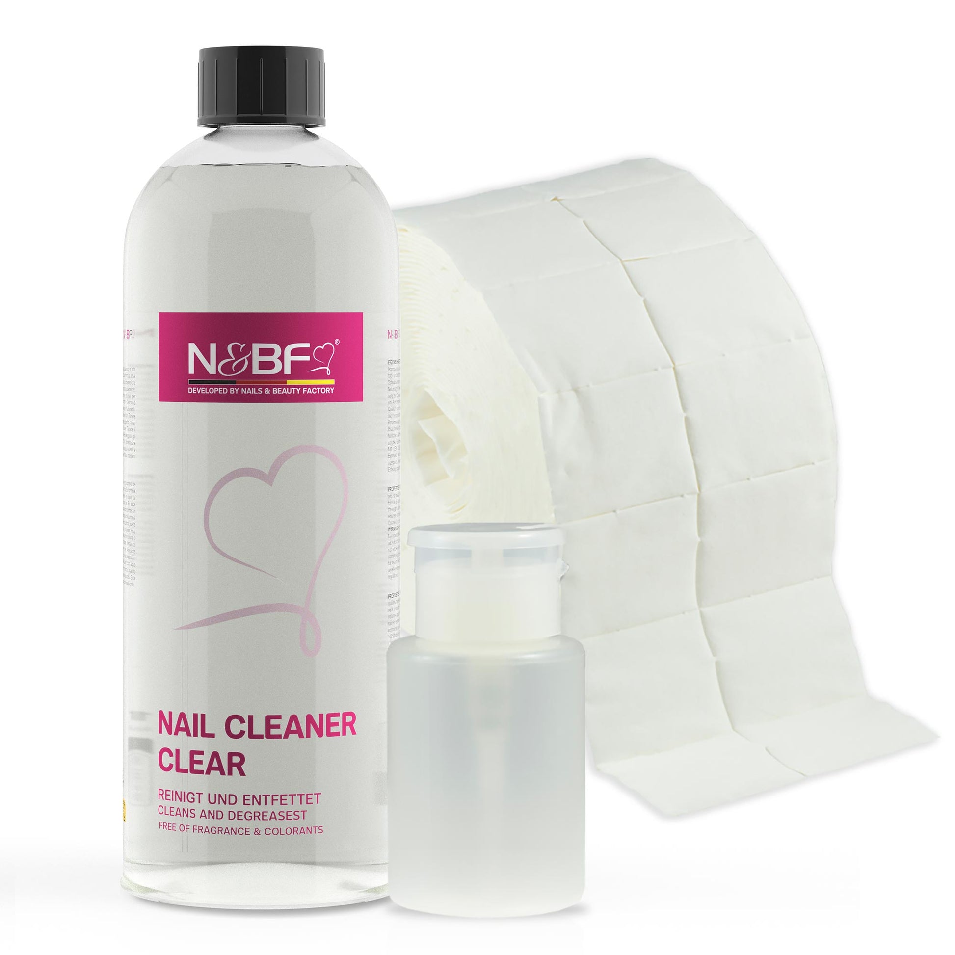 N&BF N&BF Nagel Cleaner 1000ml + Zelletten (2x500 Tupfer) & Dispenser Rosa Anwendung und Zubehör