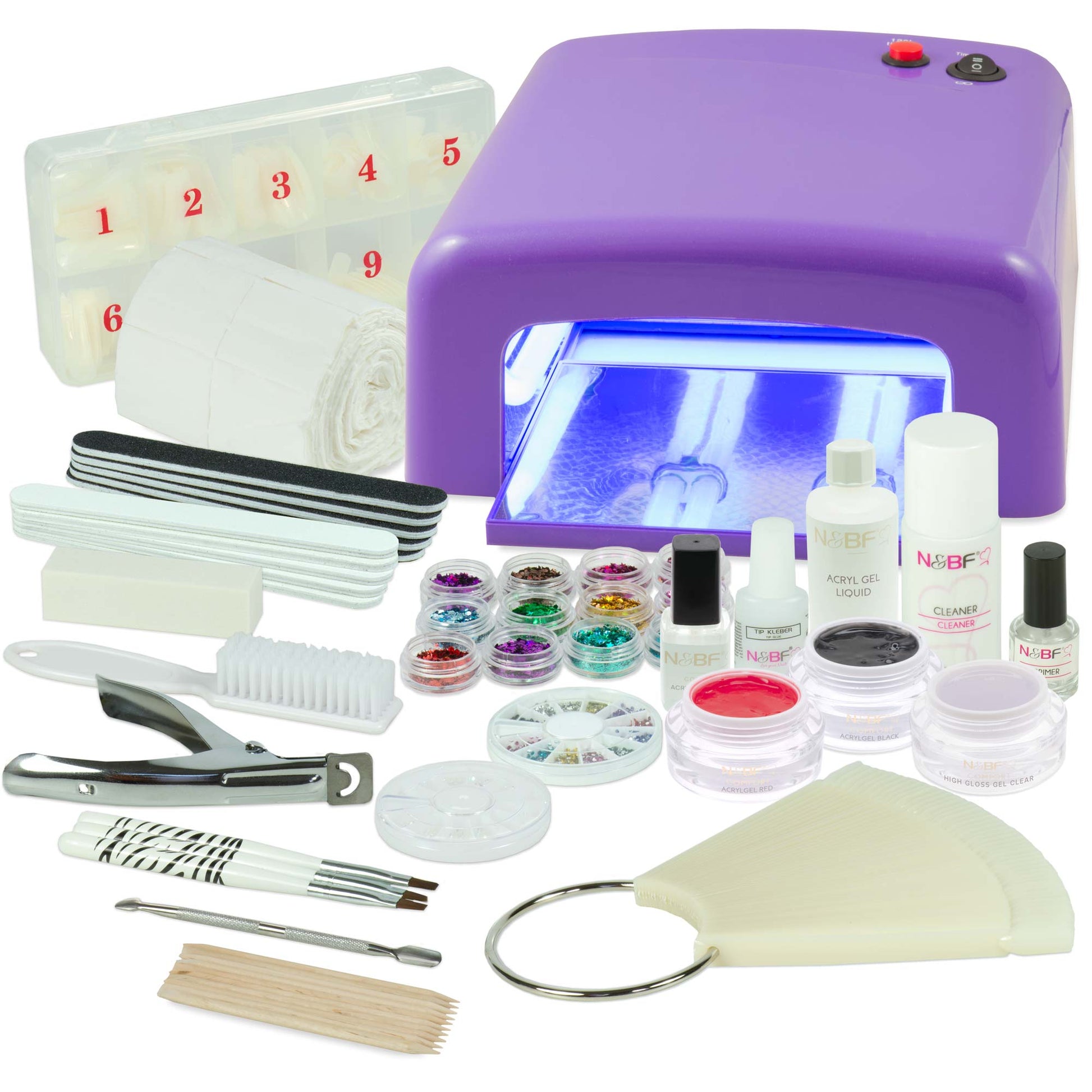 Nails and Beauty Factory Acrylgel Starter Set Eckig Lila Rot Black Highgloss