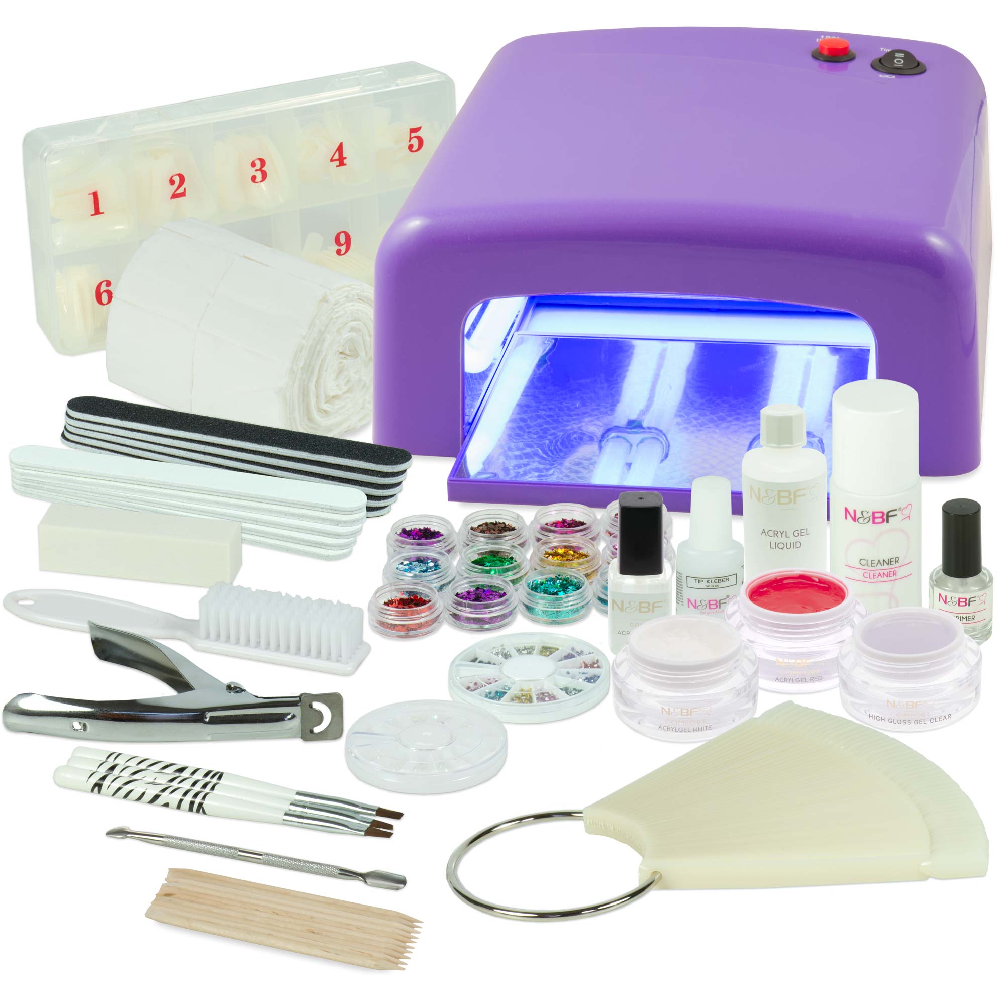 Nails and Beauty Factory Acrylgel Starter Set Eckig Lila Rot White Highgloss