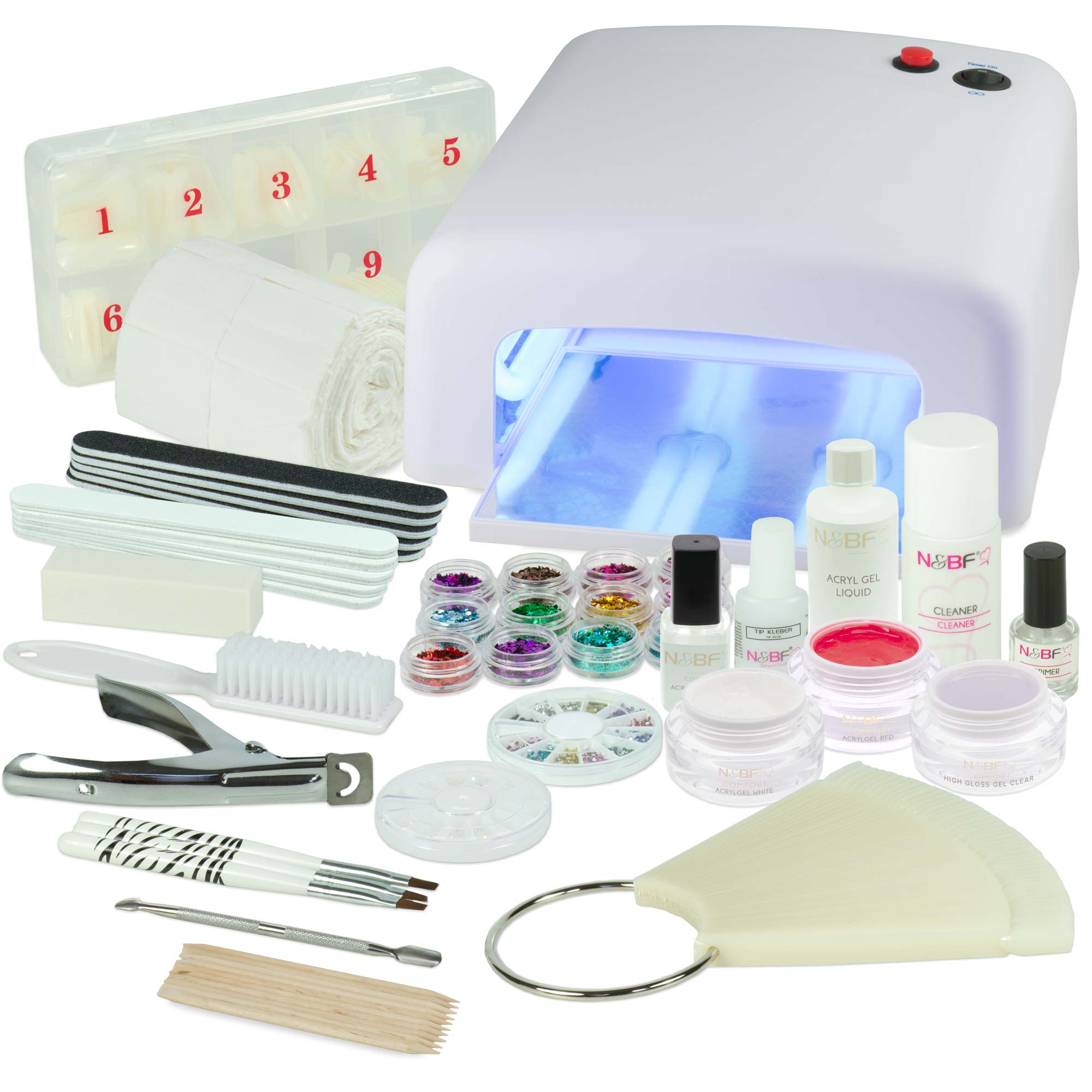 Nails and Beauty Factory Acrylgel Starter Set Eckig Weiss Rot White Highgloss