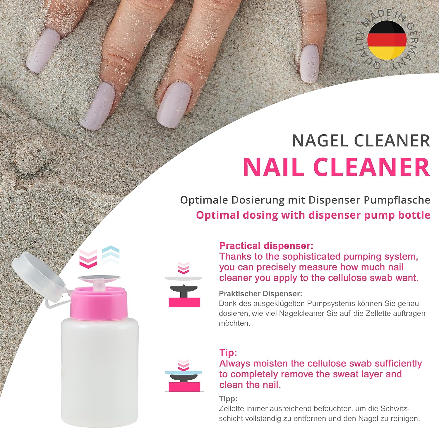 N&BF Nagel Cleaner Flora Duft 500ml  +  Zellettenrolle 1000 Stück & Dispenser Rosa Anwendung und Zubehör