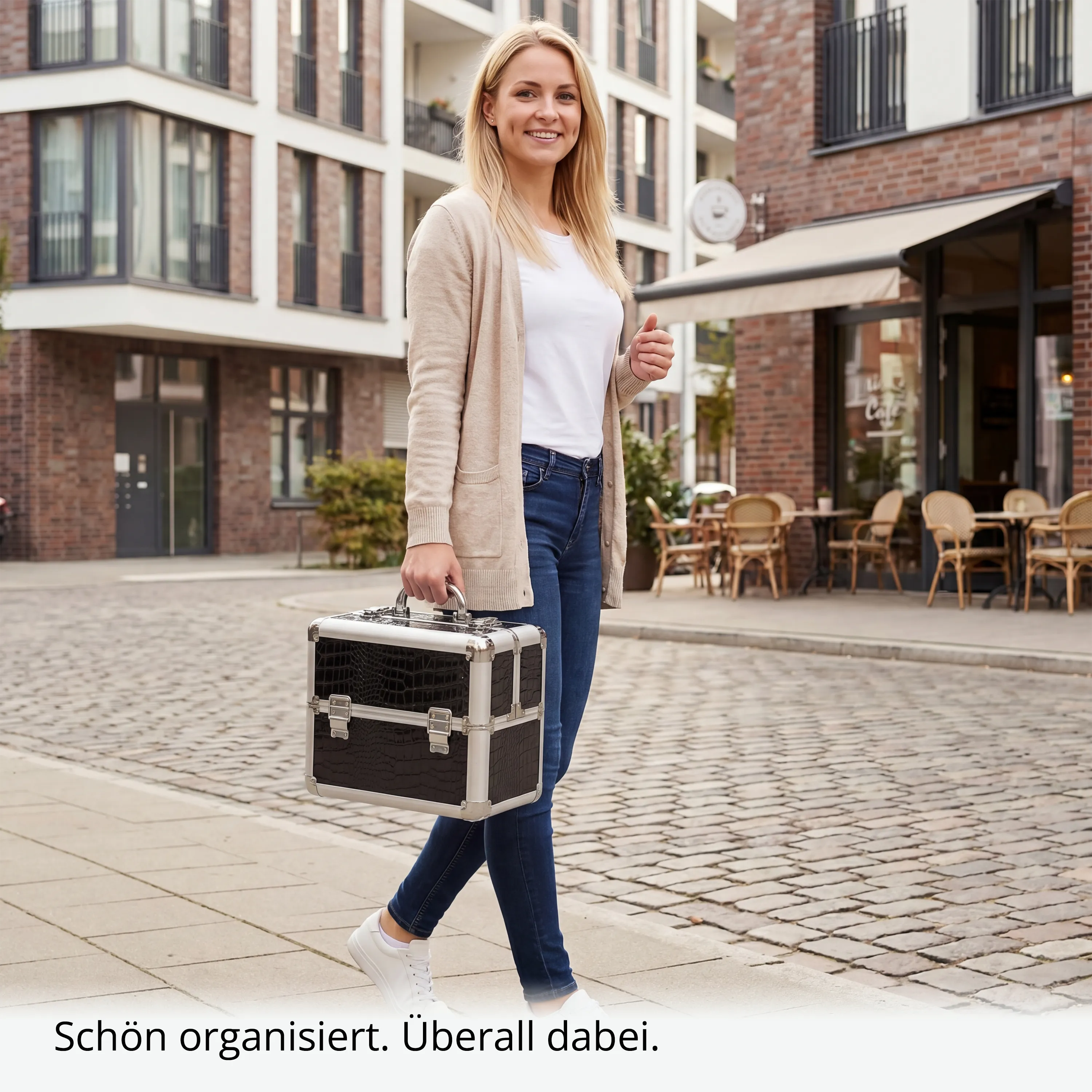 Kosmetikkoffer kompakt Schwarz Croco Design rund