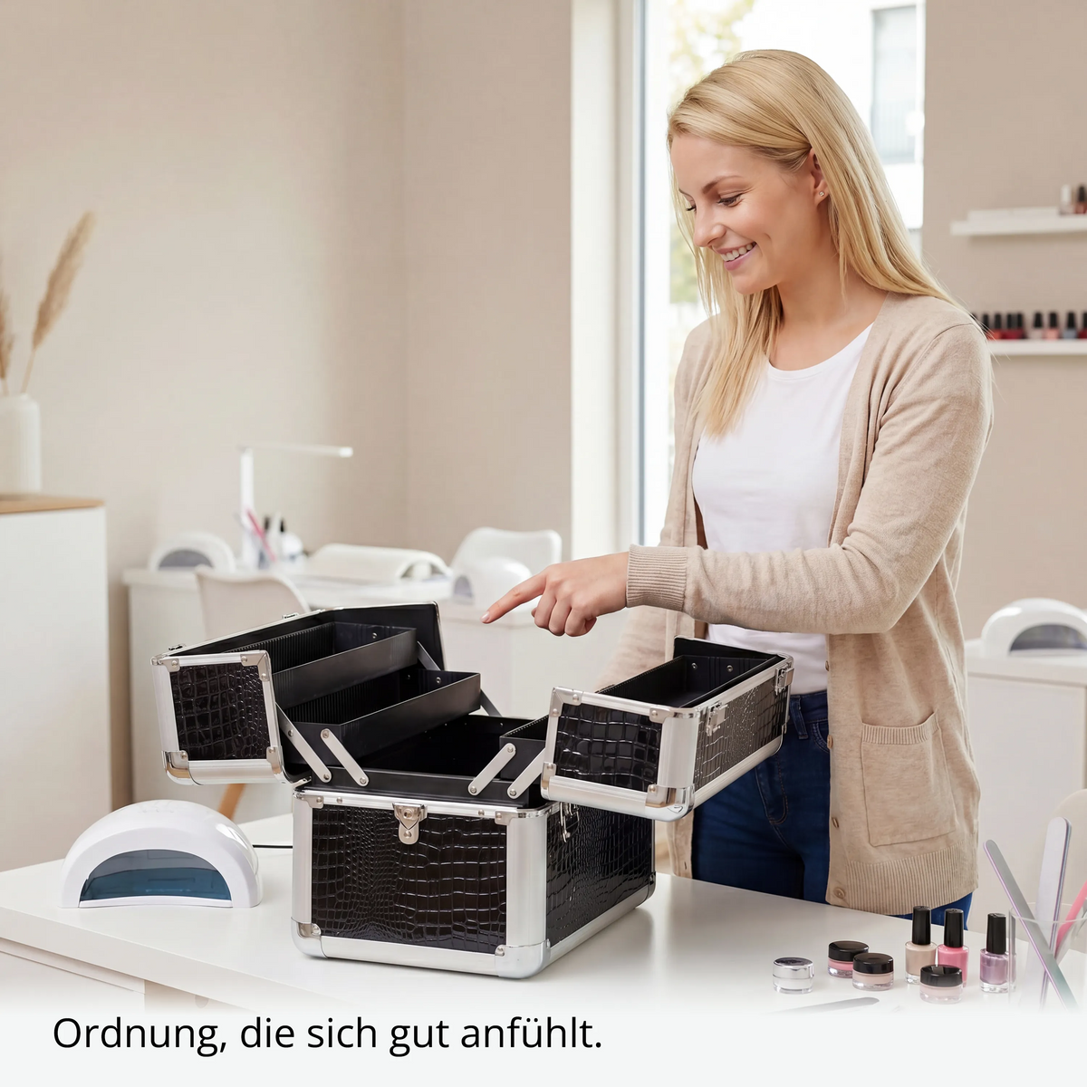 Kosmetikkoffer kompakt Schwarz Croco Design rund