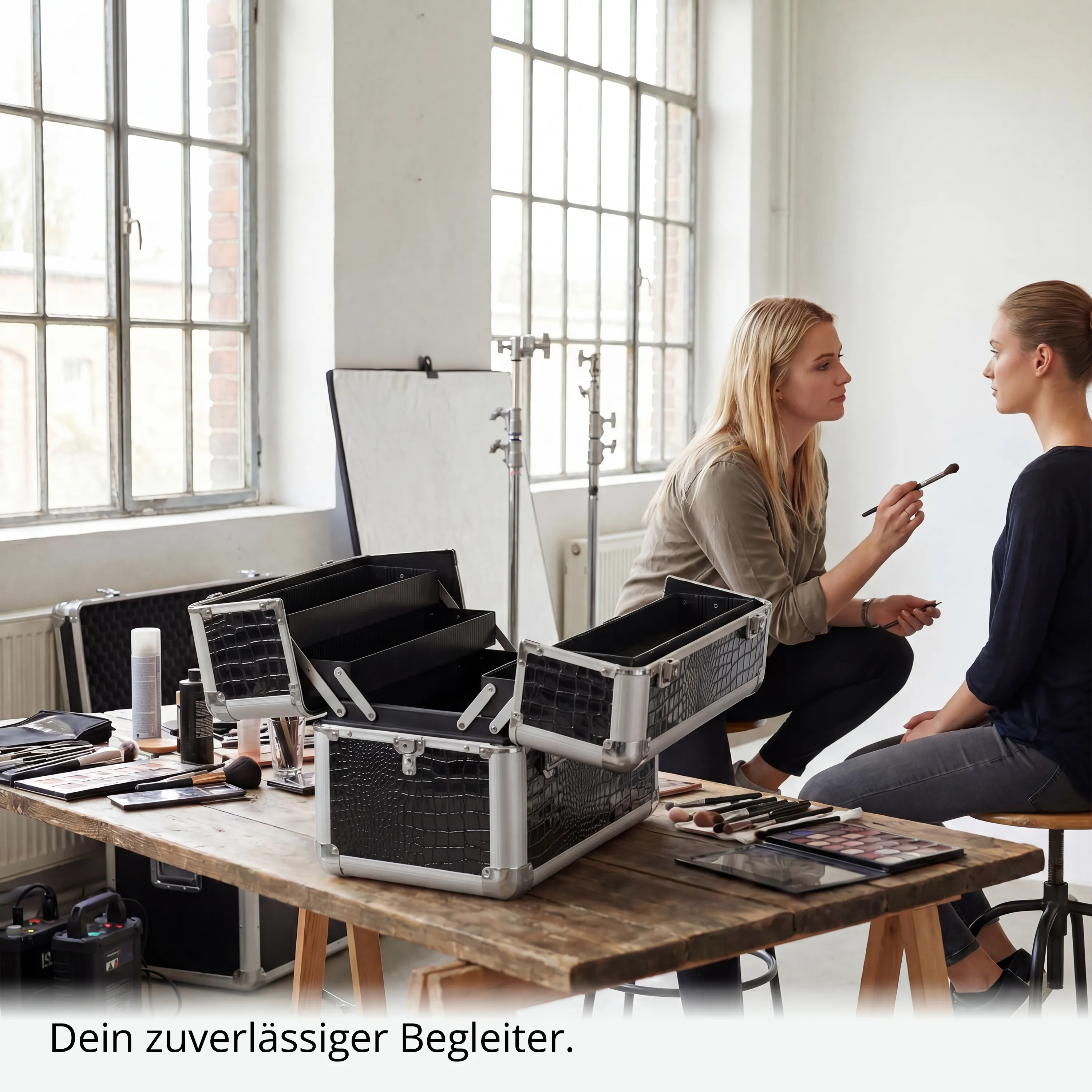 Kosmetikkoffer kompakt Schwarz Croco Design rund