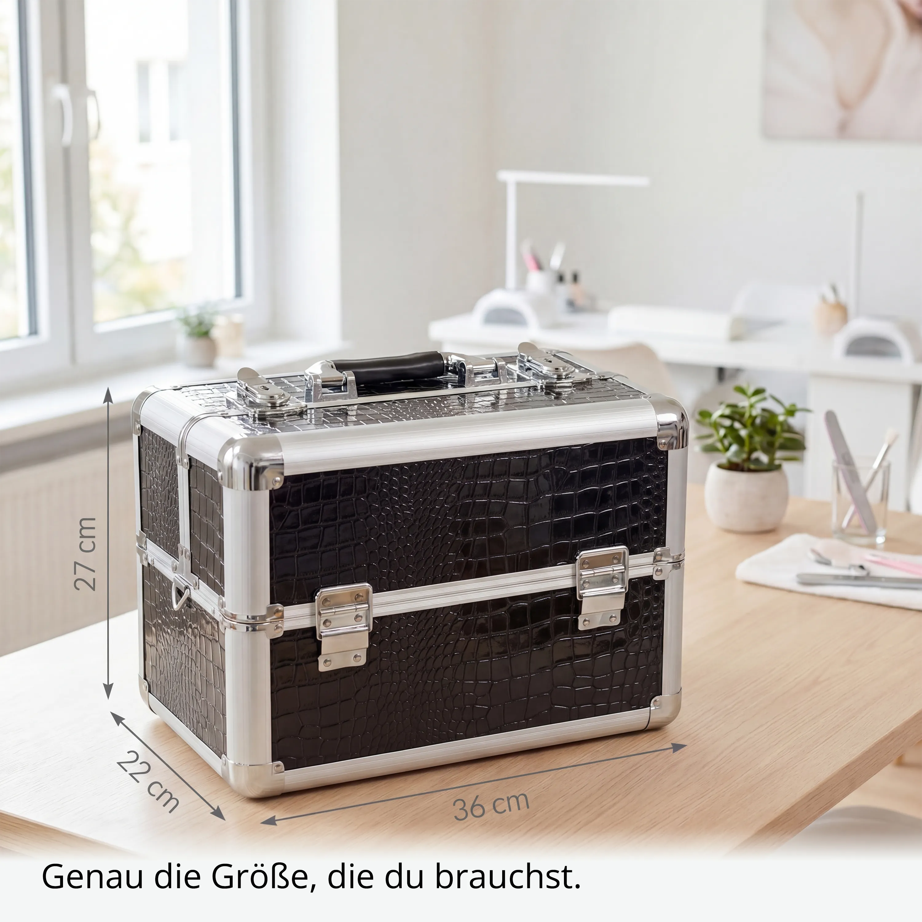 Kosmetikkoffer kompakt Schwarz Croco Design rund