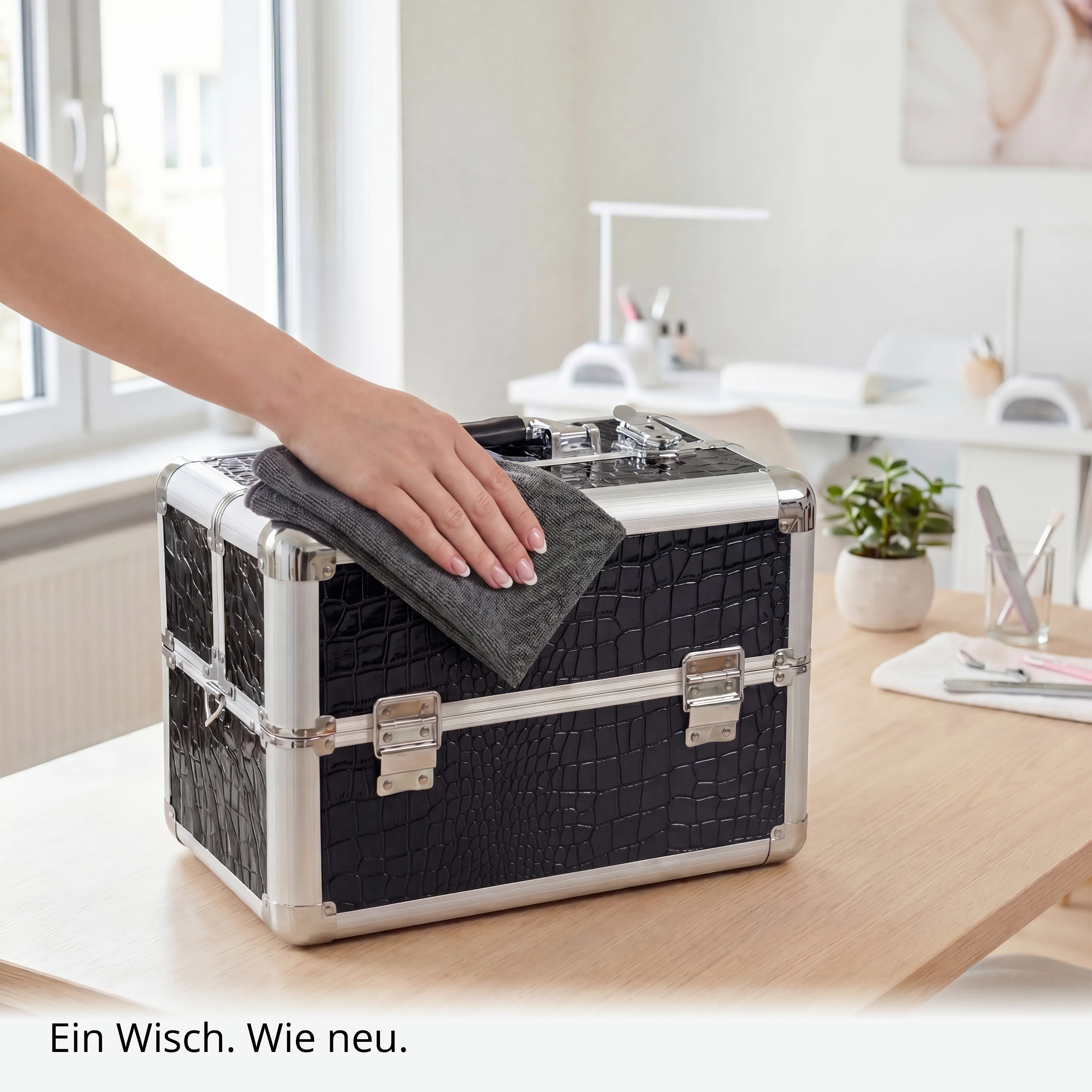 Kosmetikkoffer kompakt Schwarz Croco Design rund