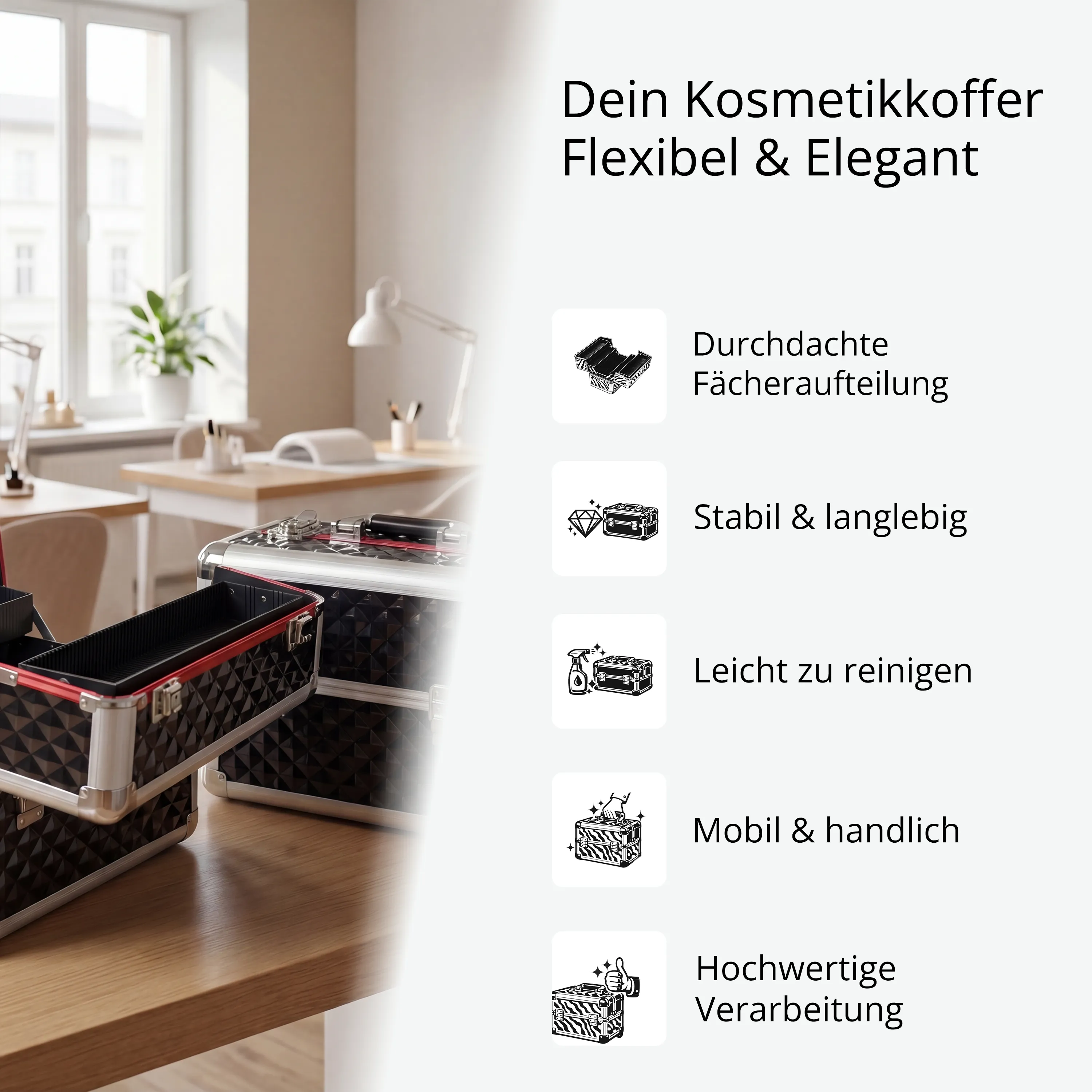 Kosmetikkoffer kompakt Schwarz Diamonds