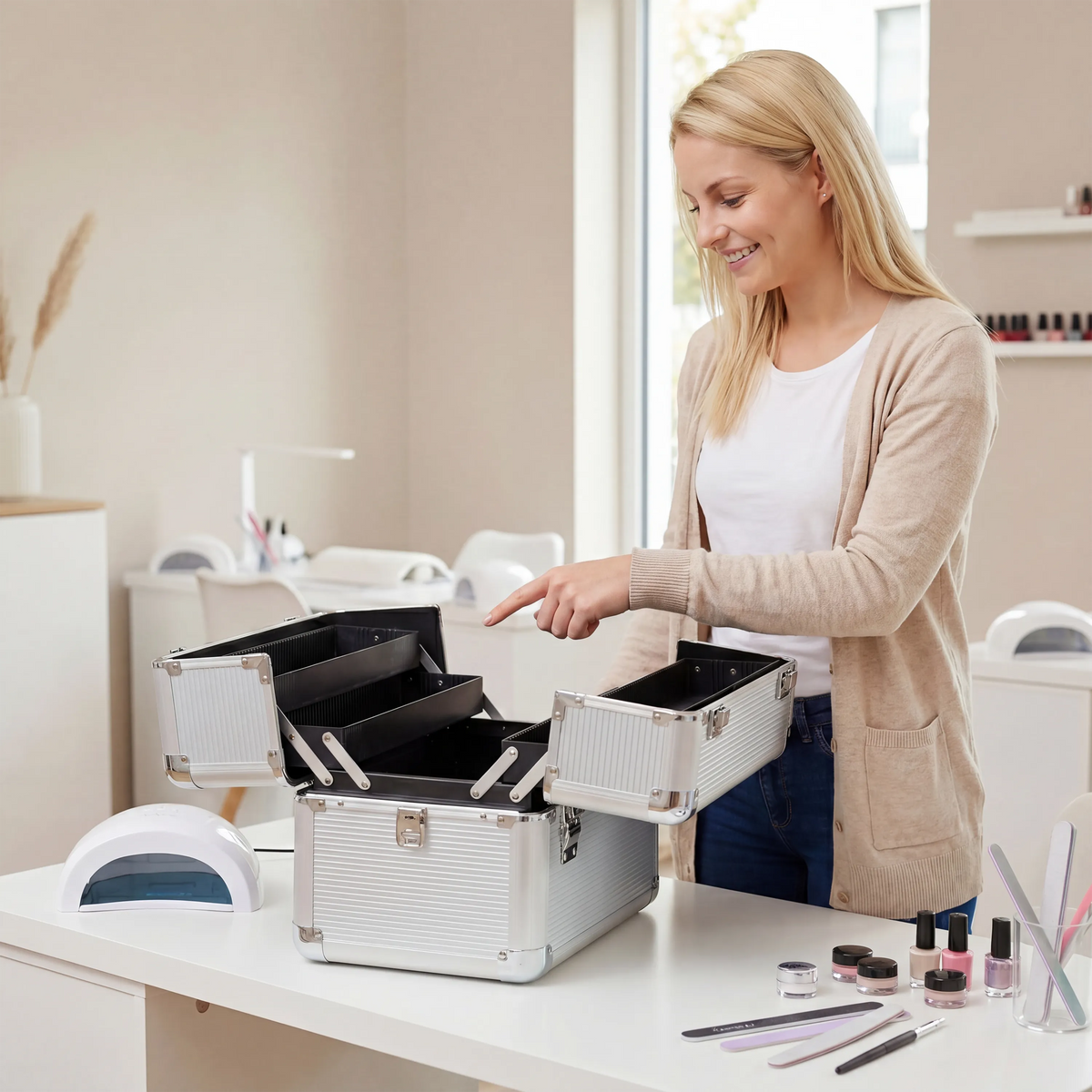 Kosmetikkoffer kompakt Silver Design rund