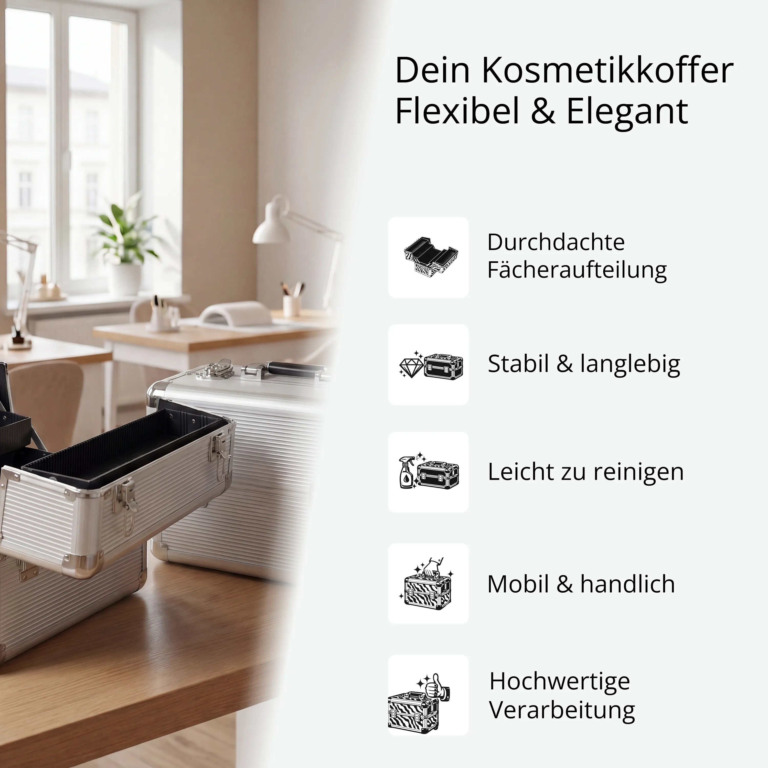 Kosmetikkoffer kompakt Silver Design rund