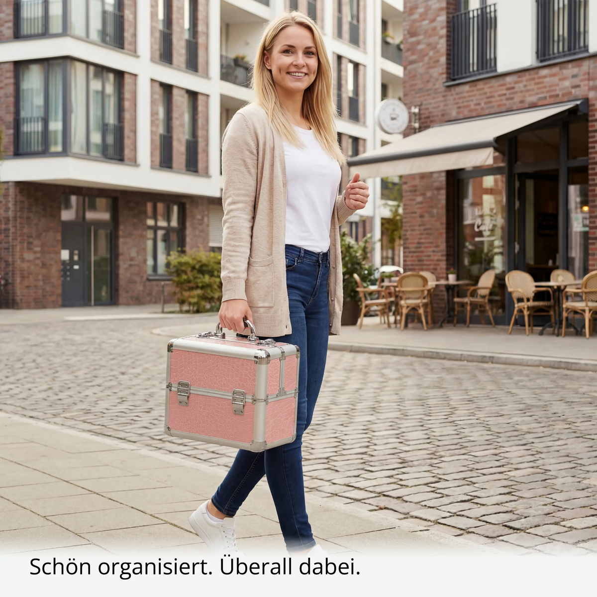Kosmetikkoffer kompakt Pink Croco Design rund