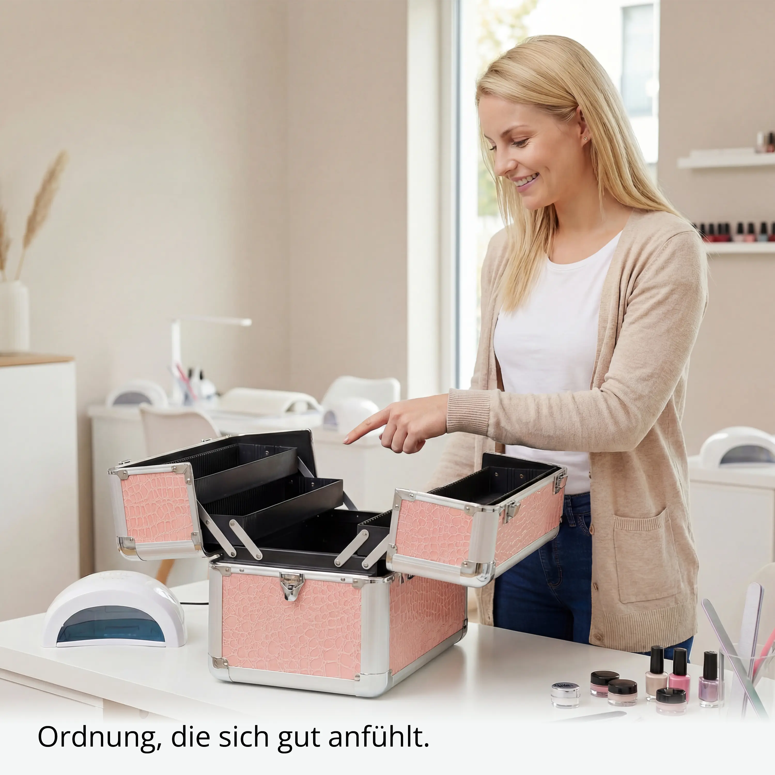 Kosmetikkoffer kompakt Pink Croco Design rund