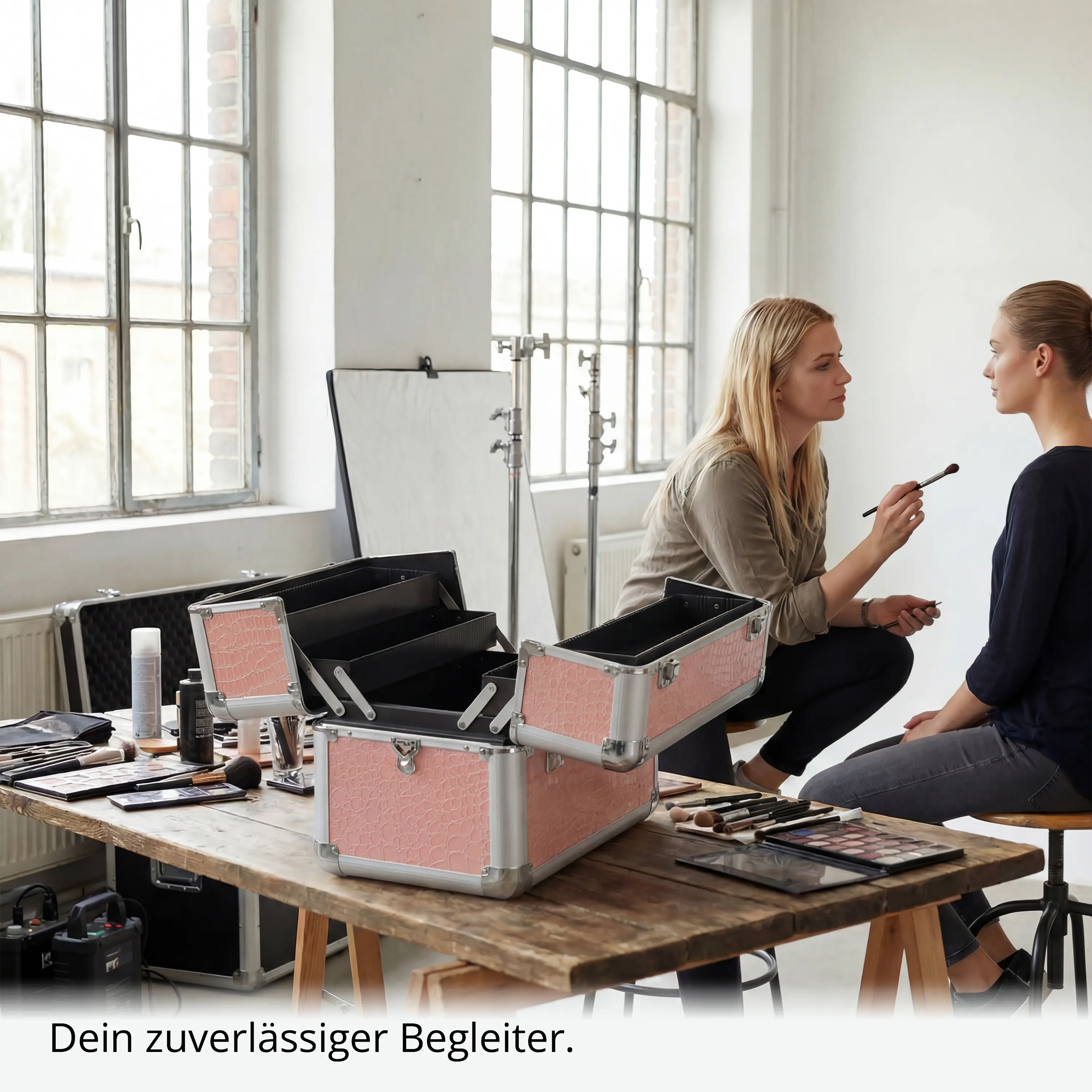 Kosmetikkoffer kompakt Pink Croco Design rund