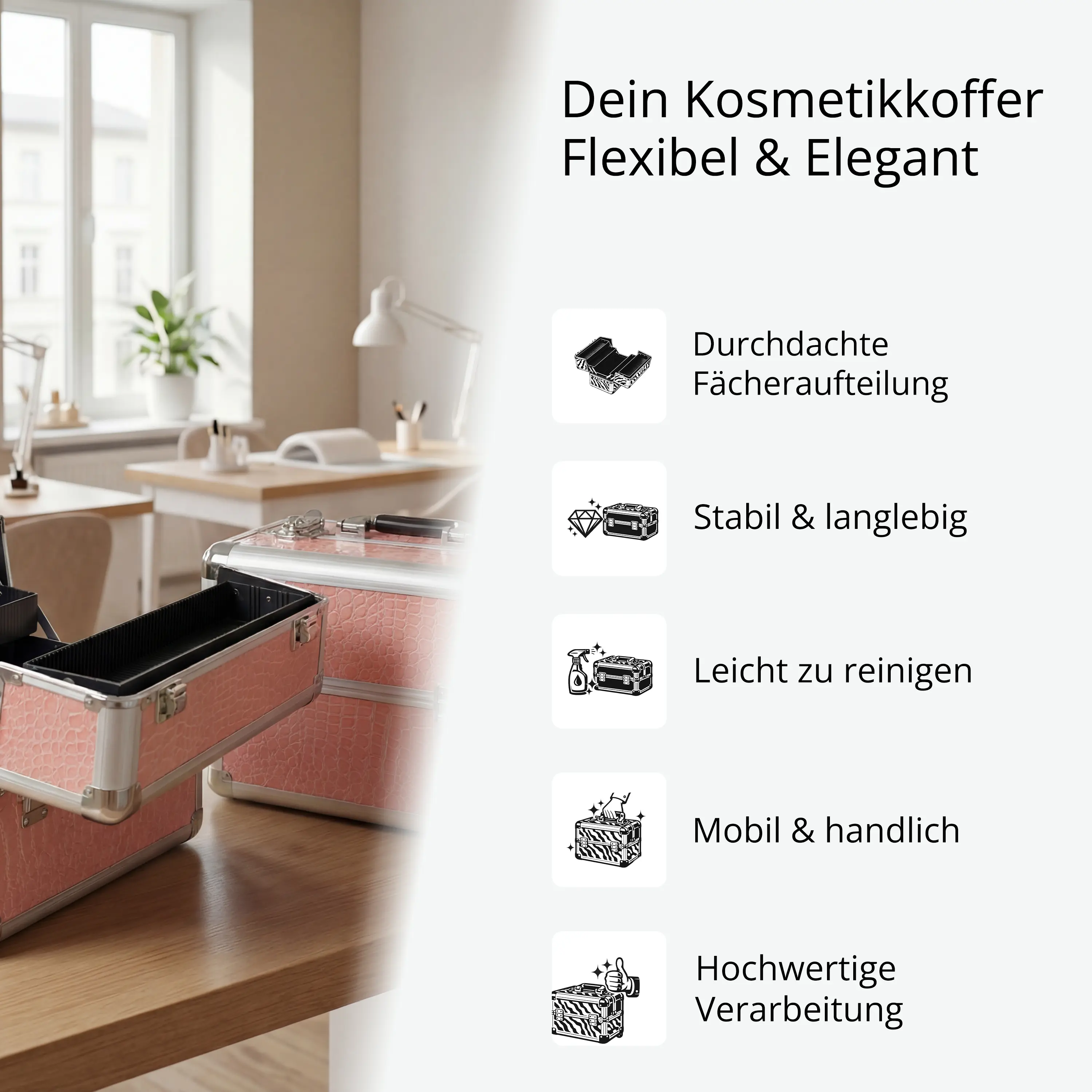 Kosmetikkoffer kompakt Pink Croco Design rund