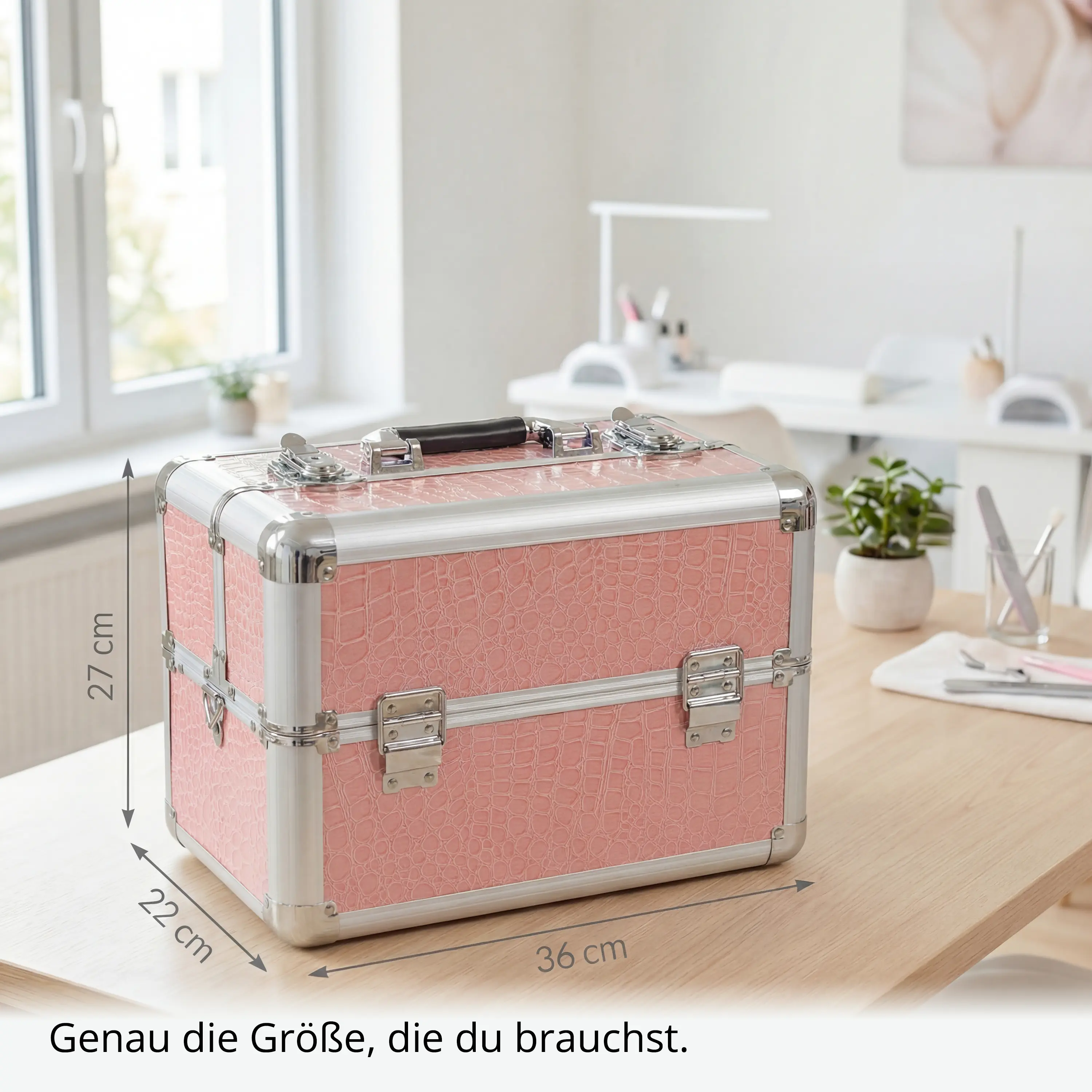 Kosmetikkoffer kompakt Pink Croco Design rund