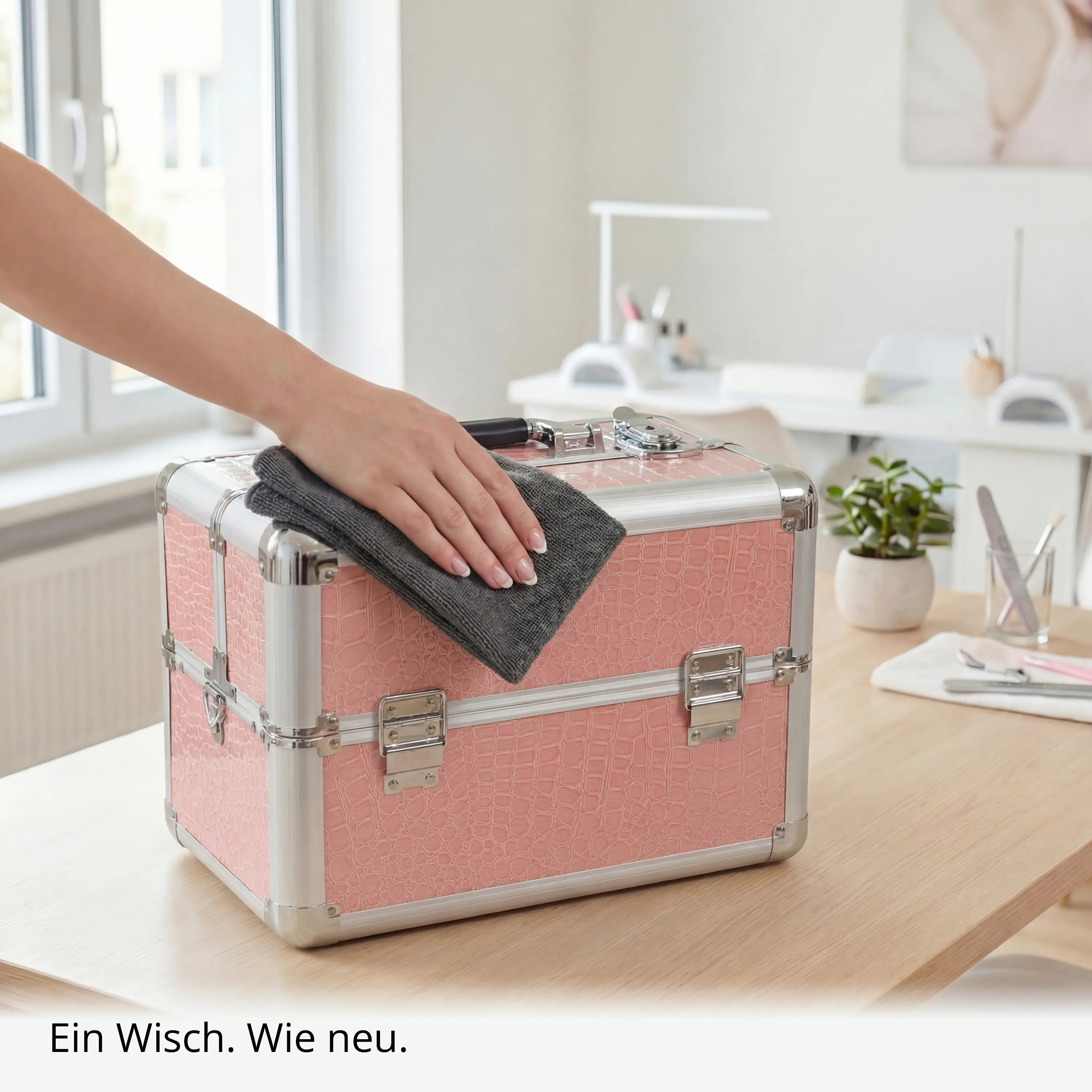 Kosmetikkoffer kompakt Pink Croco Design rund