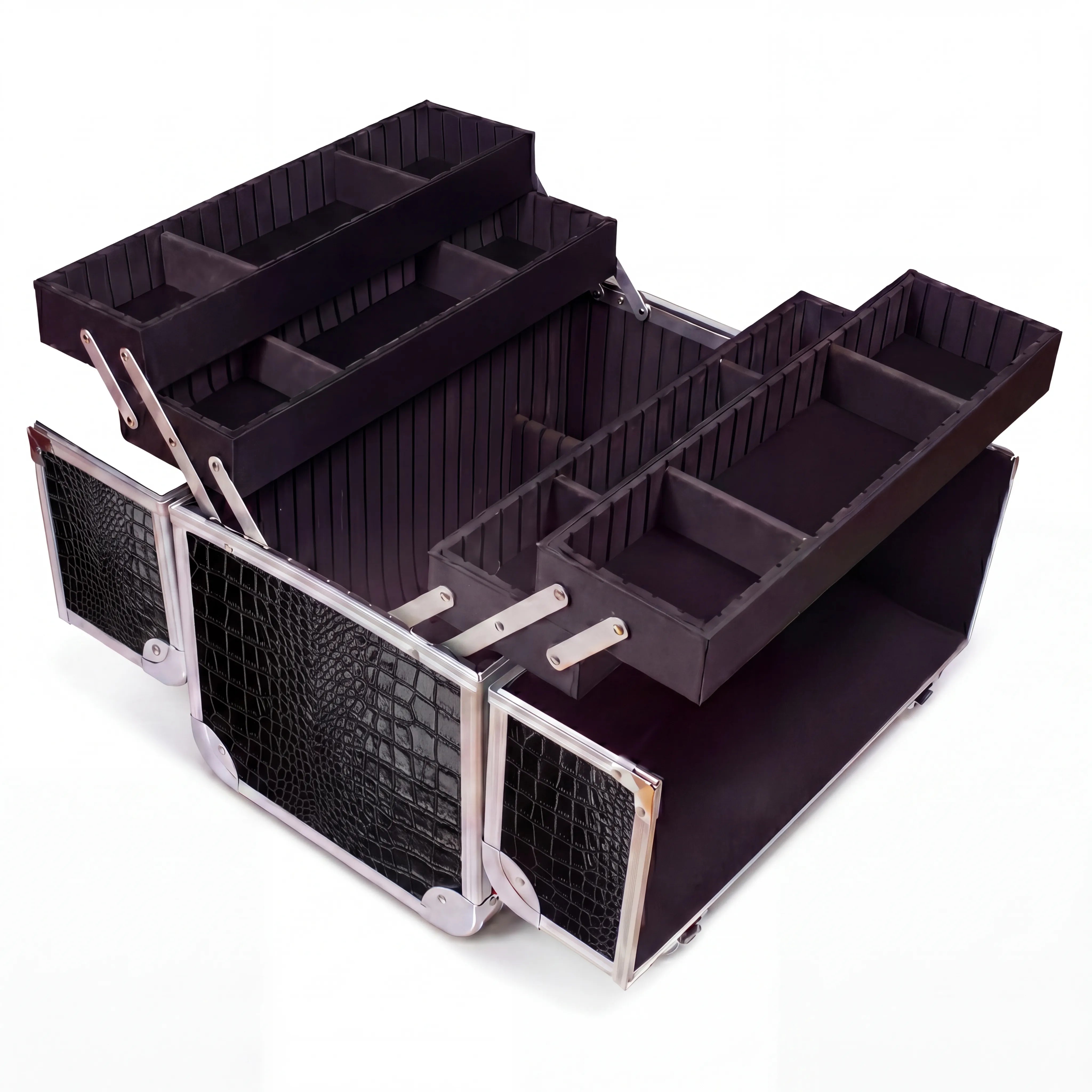 Kosmetikkoffer Aluminium Schwarz Croco Design Rund