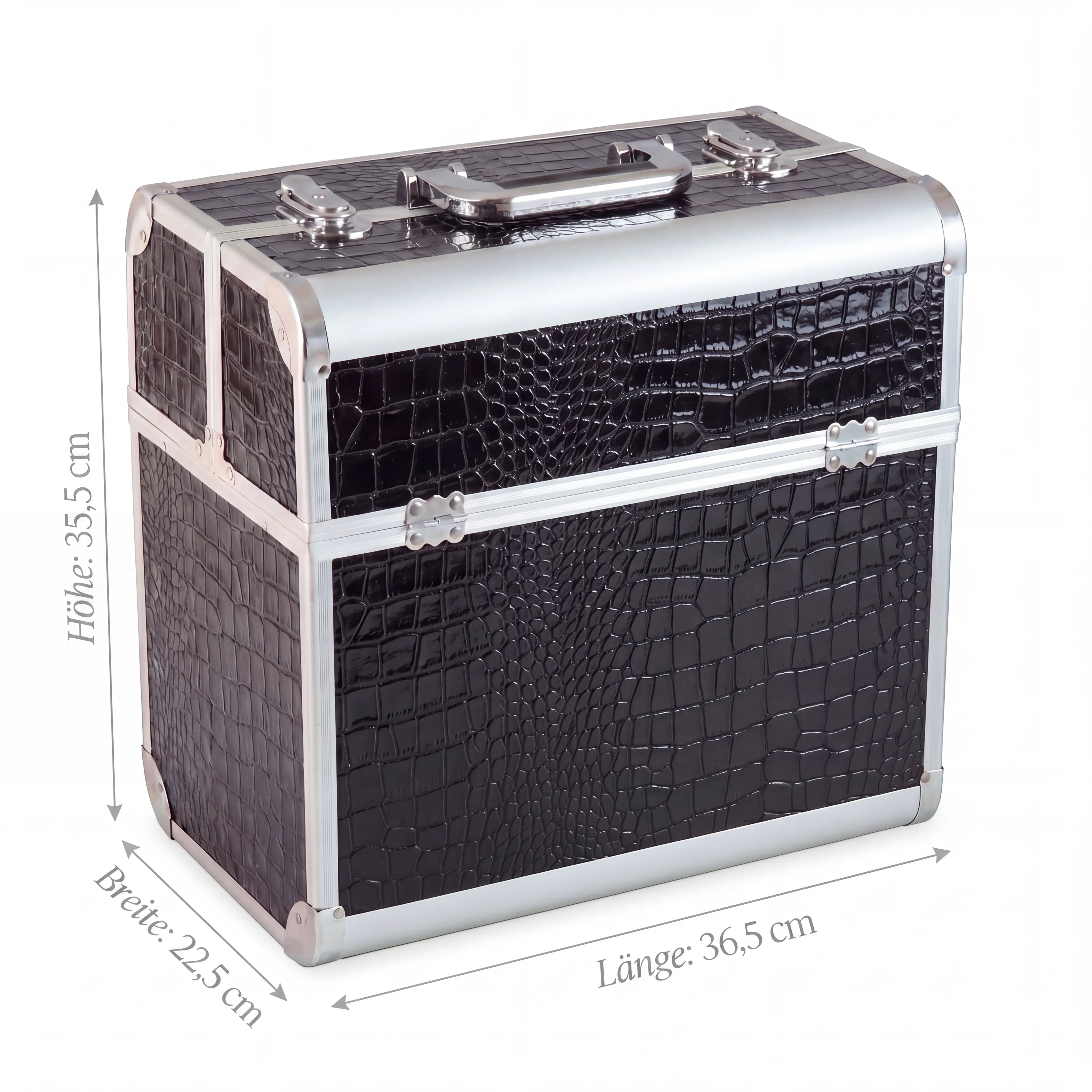 Kosmetikkoffer Aluminium Schwarz Croco Design Rund