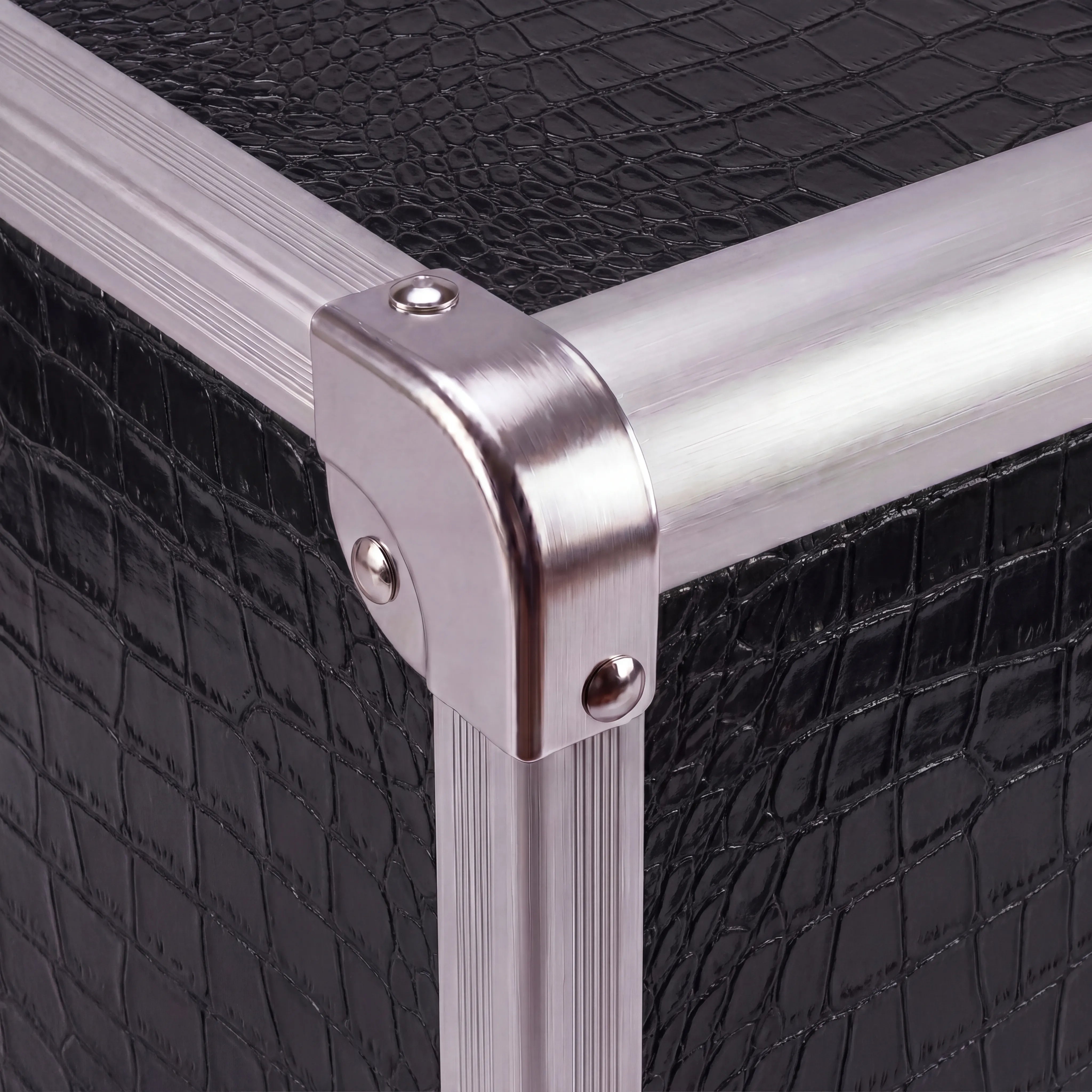 Kosmetikkoffer Aluminium Schwarz Croco Design Rund