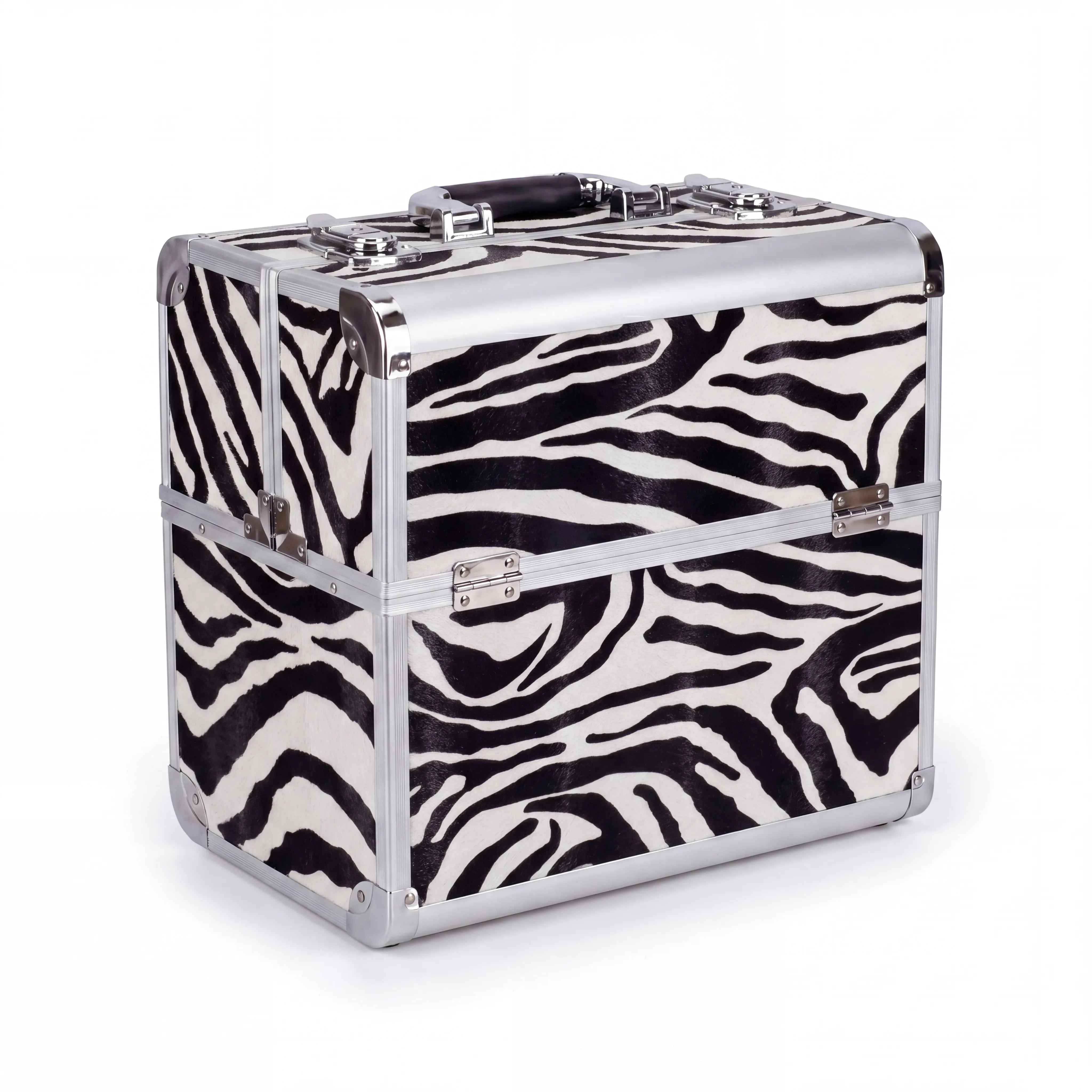 Kosmetikkoffer Aluminium Zebra Design rund