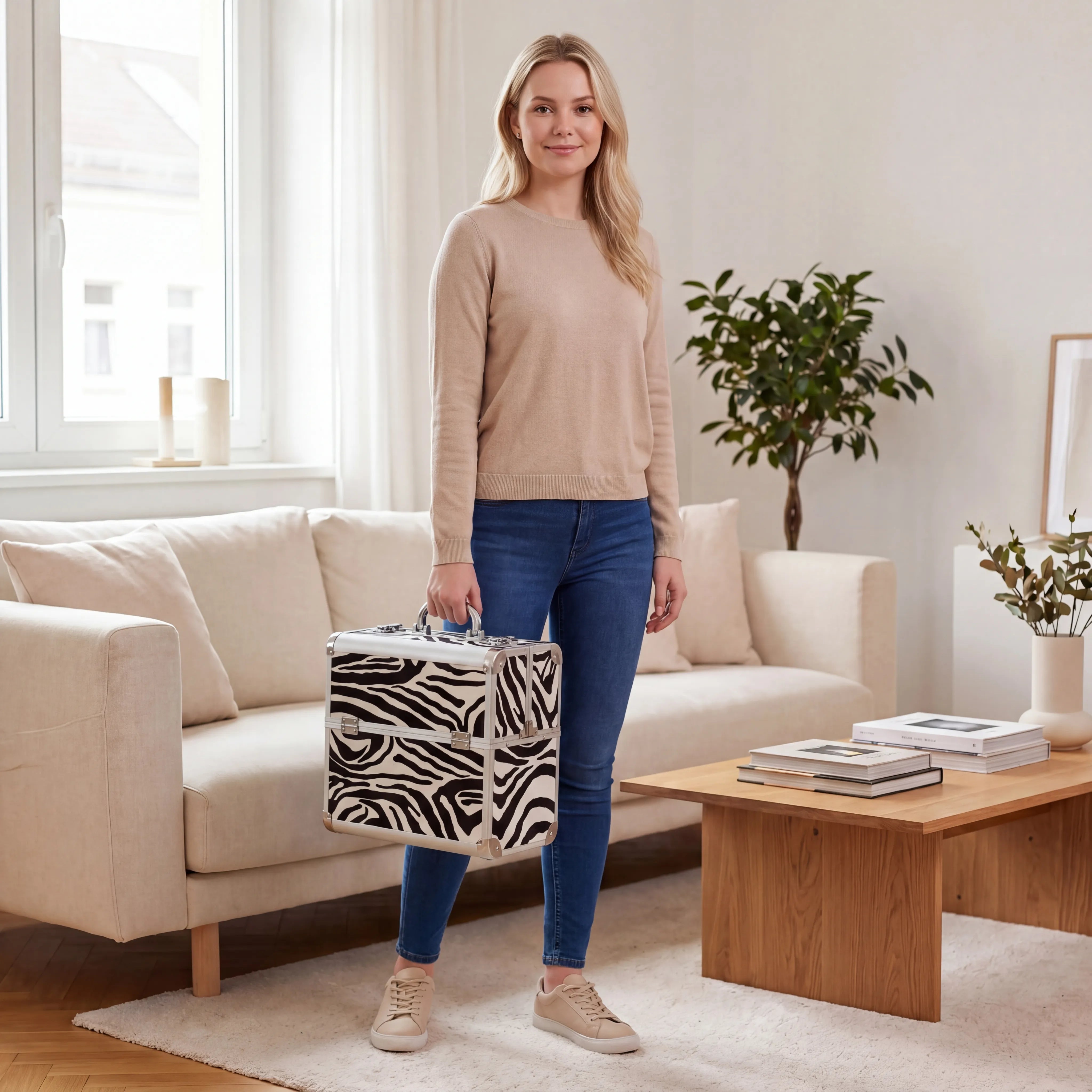 Kosmetikkoffer Aluminium Zebra Design rund