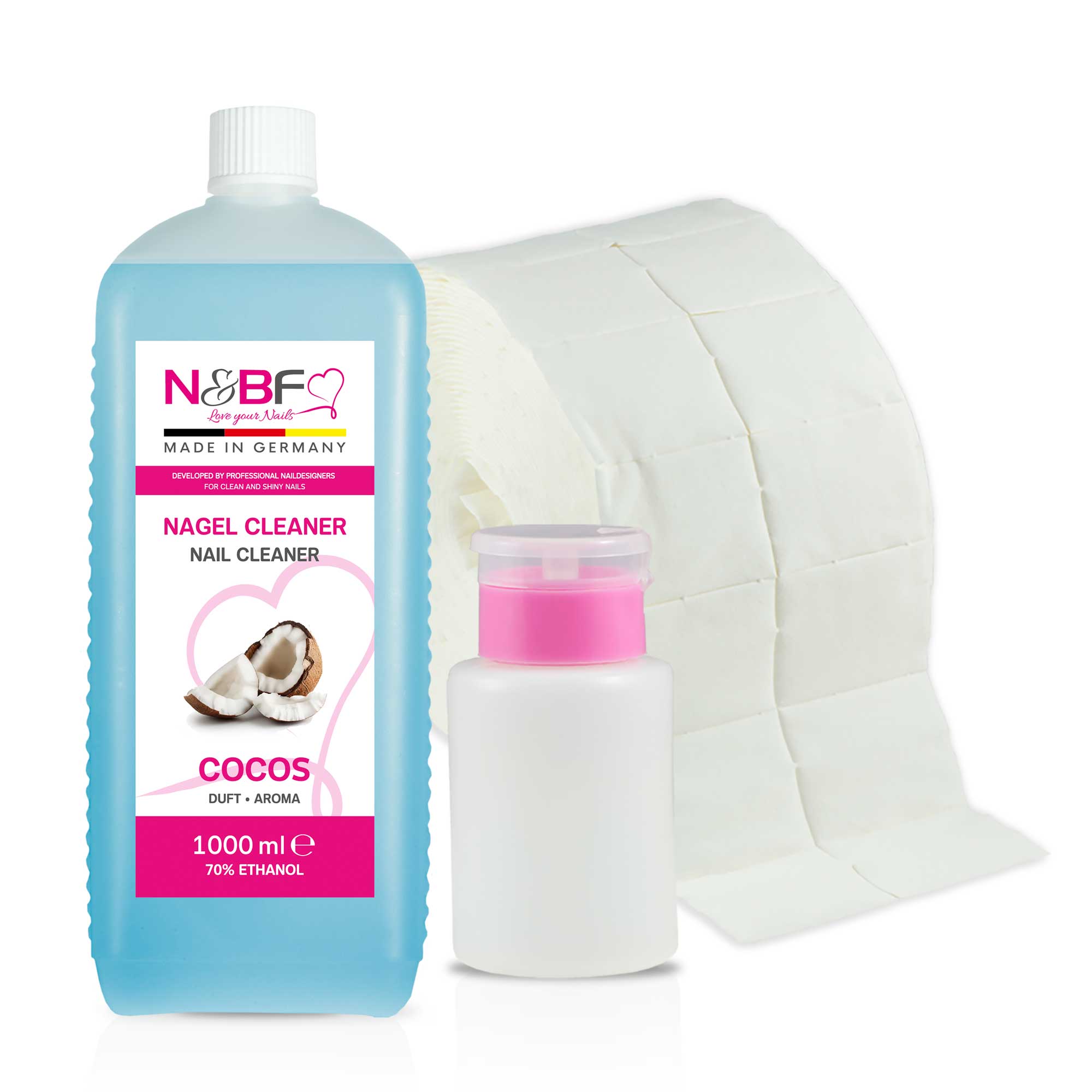 N&BF N&BF Nagel Cleaner all for one Cocos 1000ml  +  Zelletten & Dispenser Blau Anwendung und Zubehör