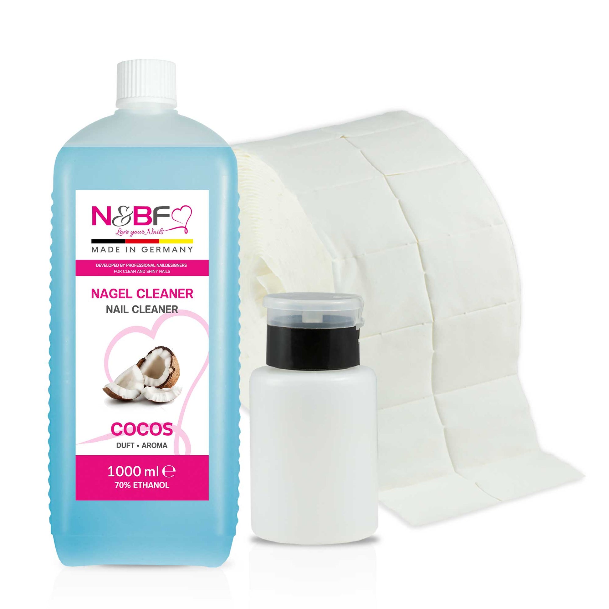 N&BF N&BF Nagel Cleaner all for one Cocos 1000ml  +  Zelletten & Dispenser Blau Anwendung und Zubehör