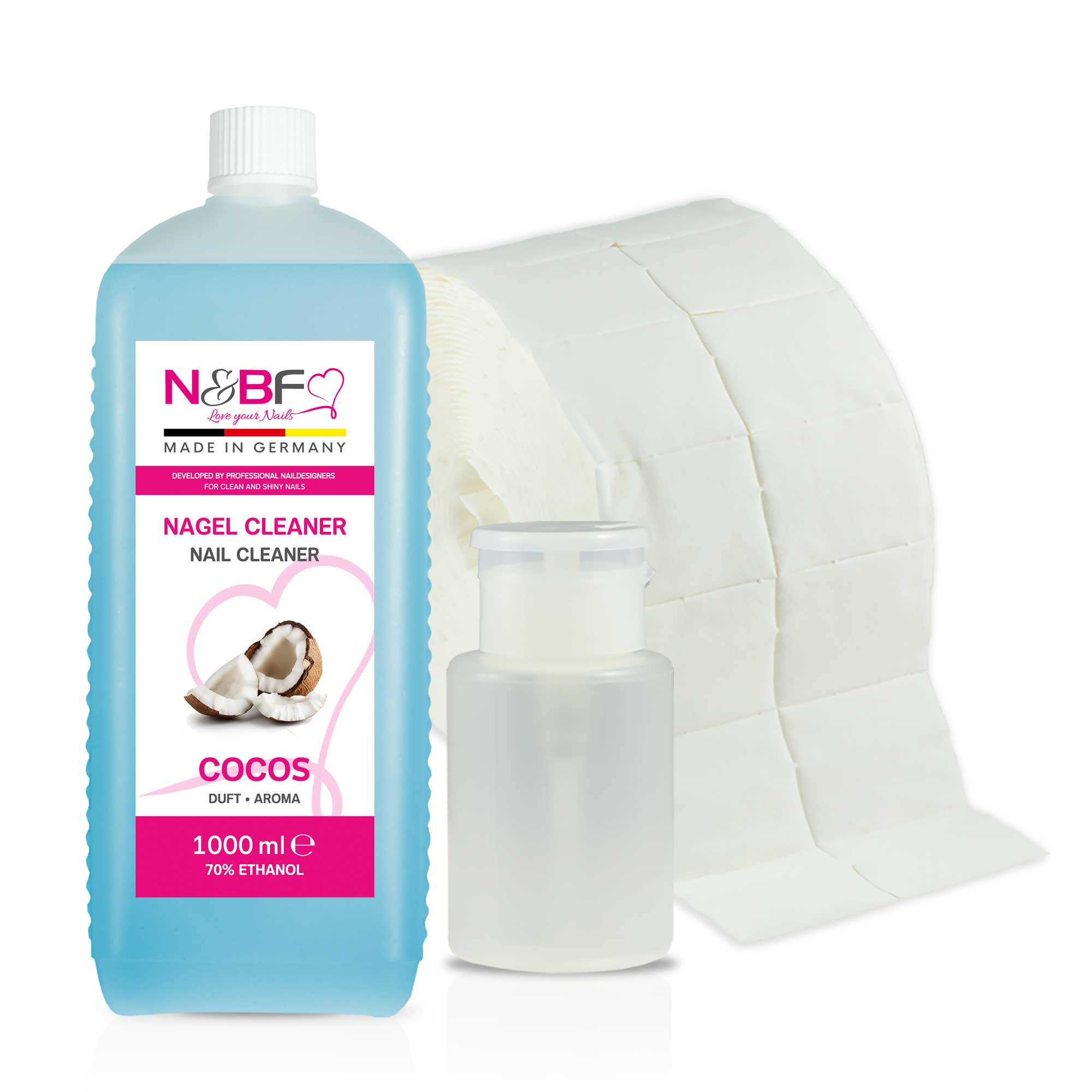N&BF N&BF Nagel Cleaner all for one Cocos 1000ml  +  Zelletten & Dispenser Blau Anwendung und Zubehör