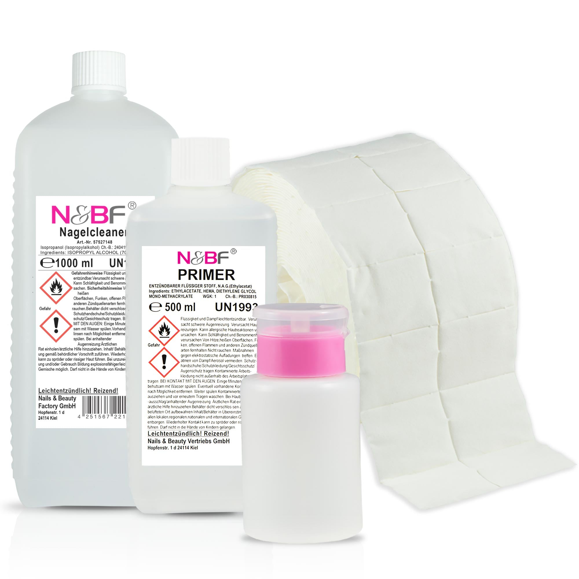 N&BF Nagel Cleaner 1000ml  +  Primer 500ml Dispsenser & Zelletten Set Dispenser Detail