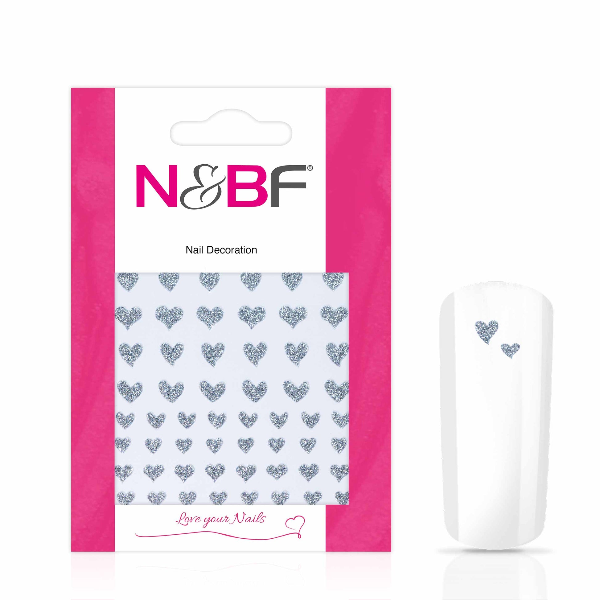 Nails and Beauty Factory Nagelsticker Glitter Silver Hearts 1