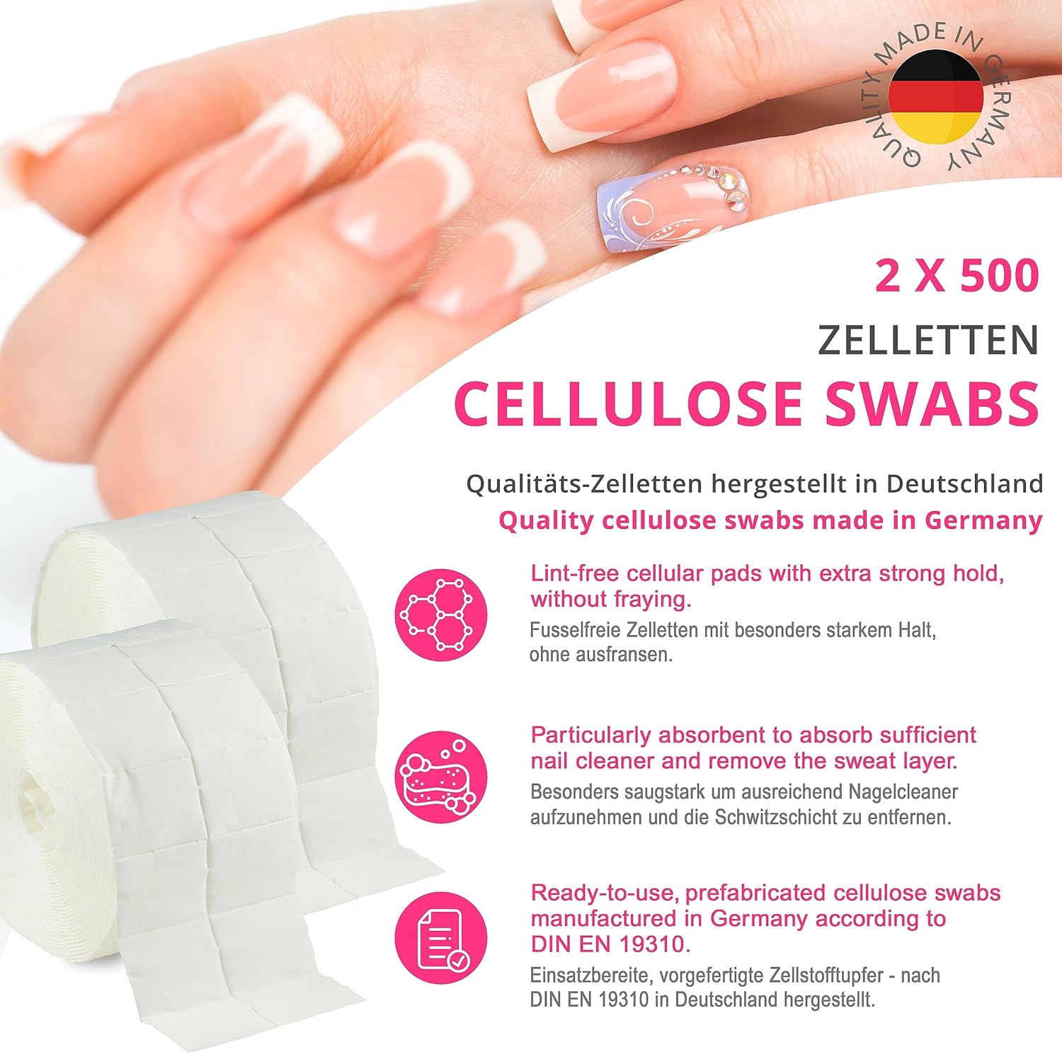 N&BF Nagel Cleaner Orange Duft 500ml  +  Zellettenrolle 1000 Stück & Dispenser Rosa Anwendung und Zubehör