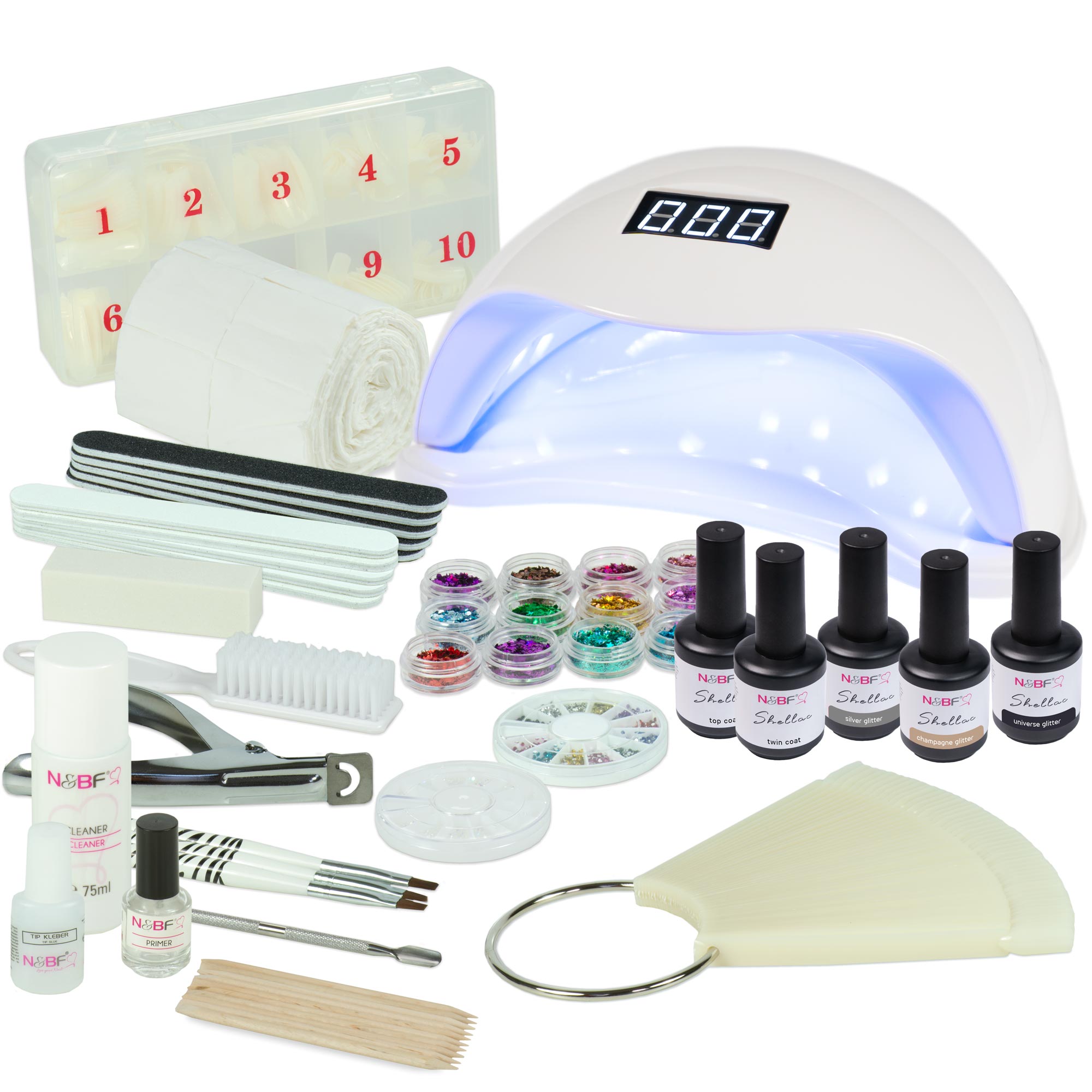 Nails and Beauty Factory Shellac Nagelstudio Set Glitter 2022 Weiss
