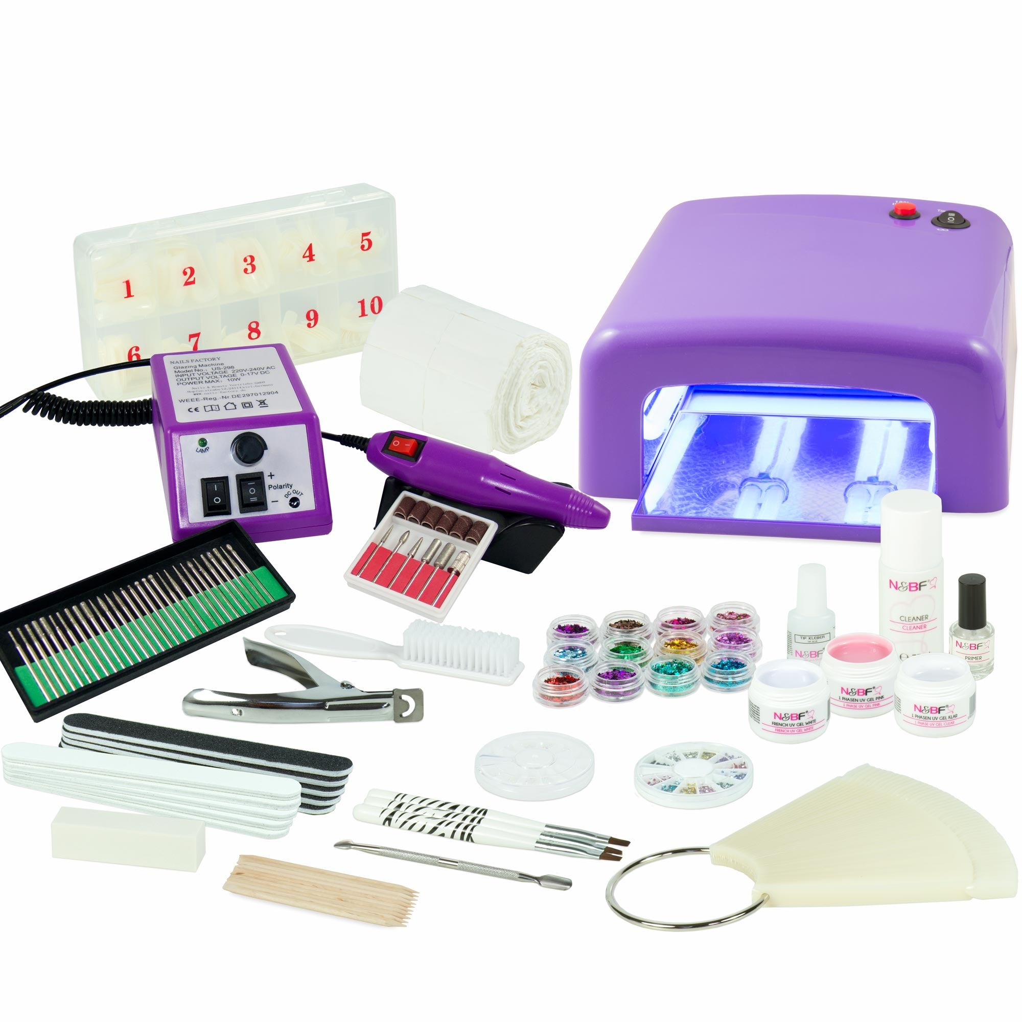 Nails and Beauty Factory UV Gel Nagelstudio Starter Set ink Nagelfraeser Lila Lila